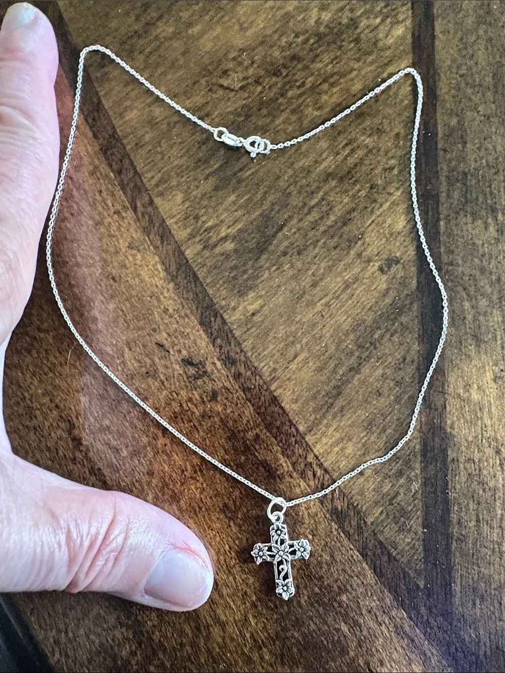 Cross Sterling Silver Floral Filigree Pendant and Chain